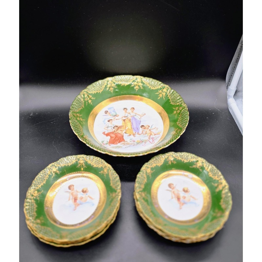 Set/7 Antique Royal Vienna Berry Bowl W Master Fruit Bowl Cherub‎ Angel As Is